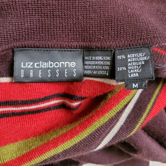 90s Vintage Liz Claiborne Wool Blend Retro Stripe Maxi Dress - Picture 7 of 8